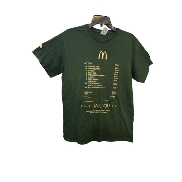 McDonald's Gold Card App Green Free Menu Employee Work Staff Adult Shirt Medium - Picture 1 of 6